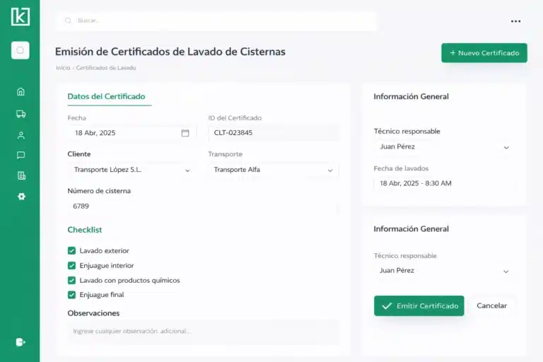 Emisión de certificados de cisternas