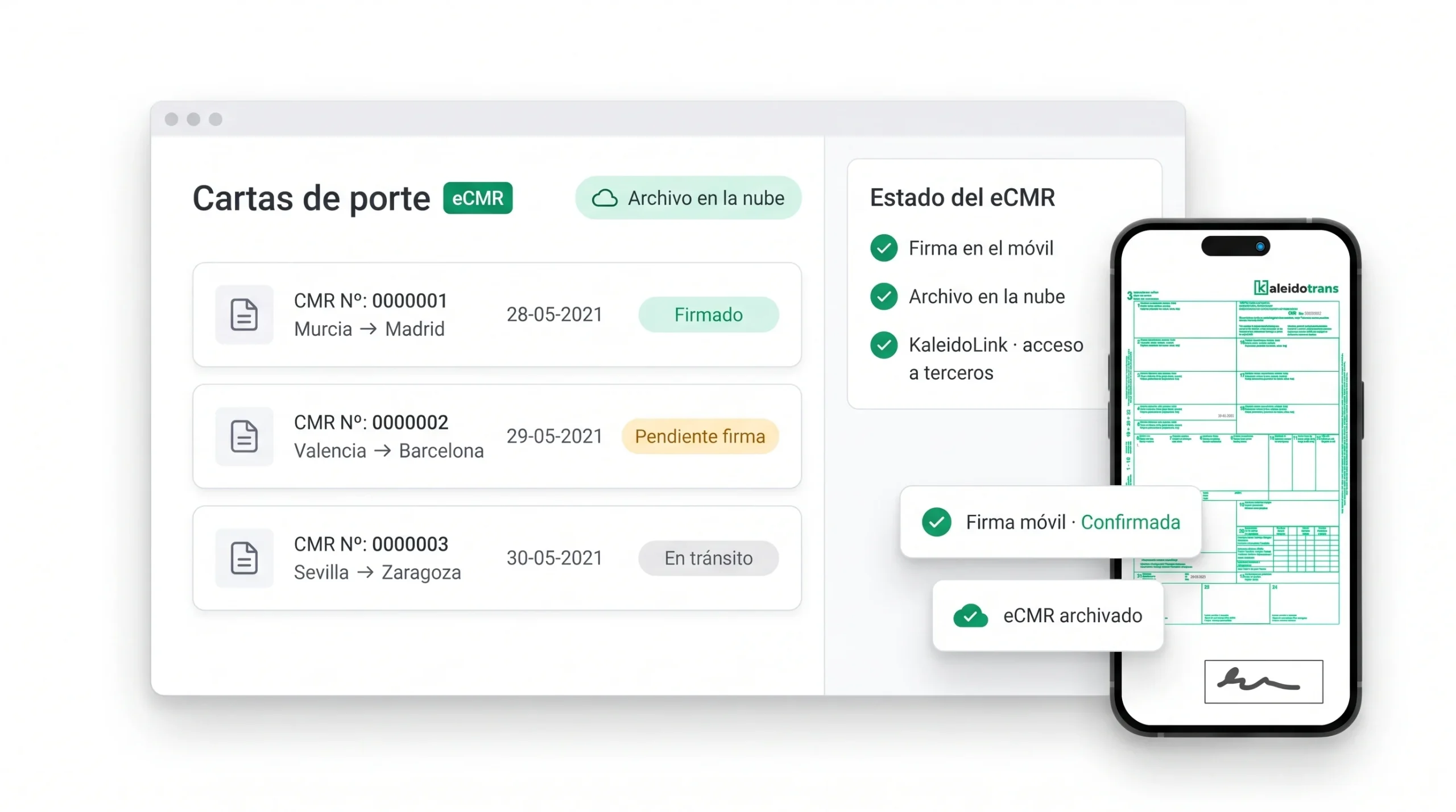 Software de CMR electrónico y carta de porte de KaleidoTrans
